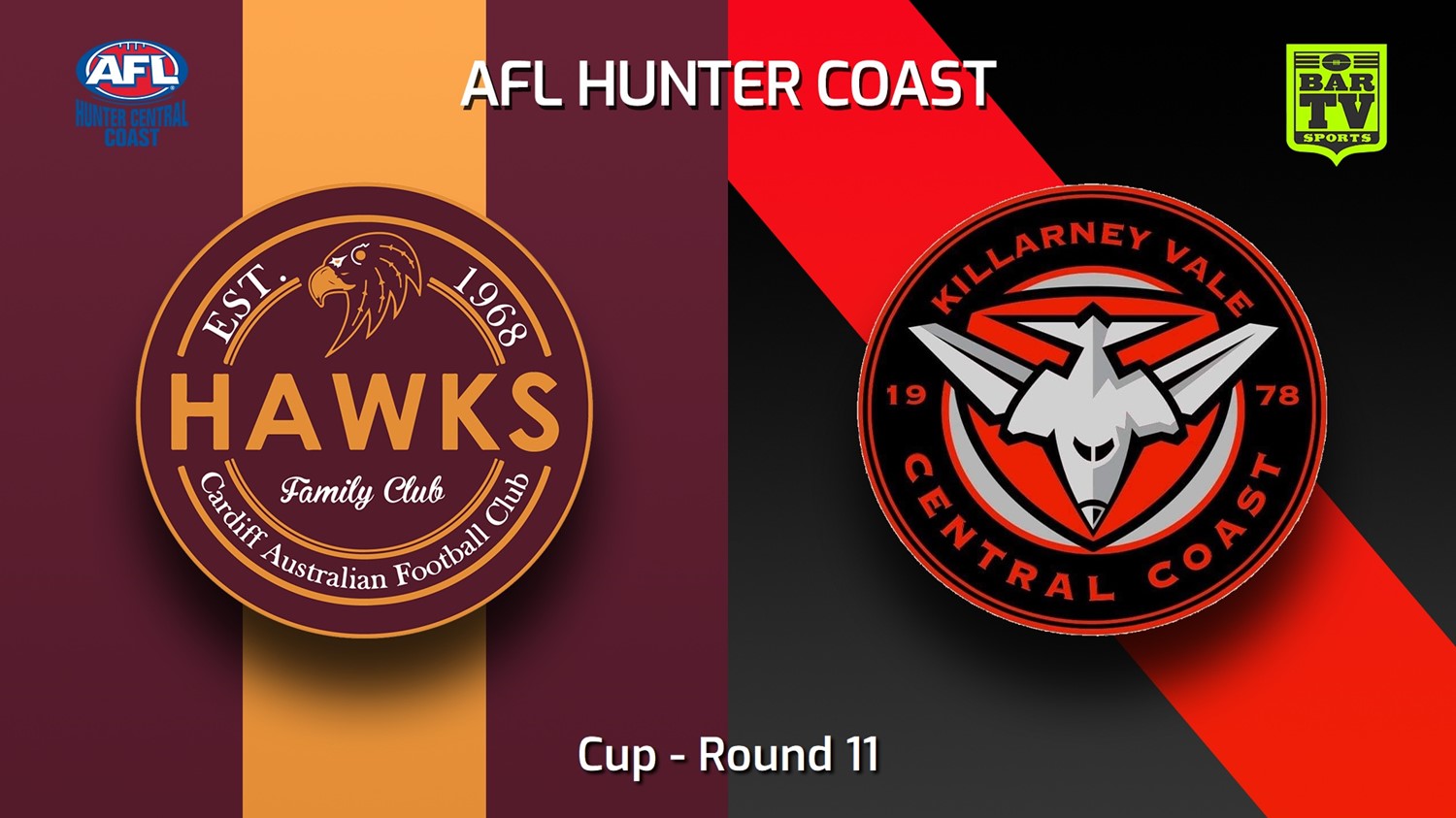 230722-AFL Hunter Central Coast Round 11 - Cup - Cardiff Hawks v Killarney Vale Bombers Minigame Slate Image