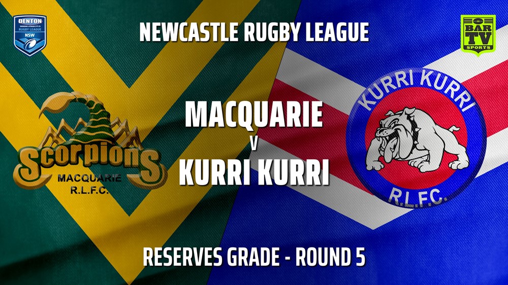 210422-Newcastle Rugby League Round 5 - Reserves Grade - Macquarie Scorpions v Kurri Kurri Bulldogs Slate Image
