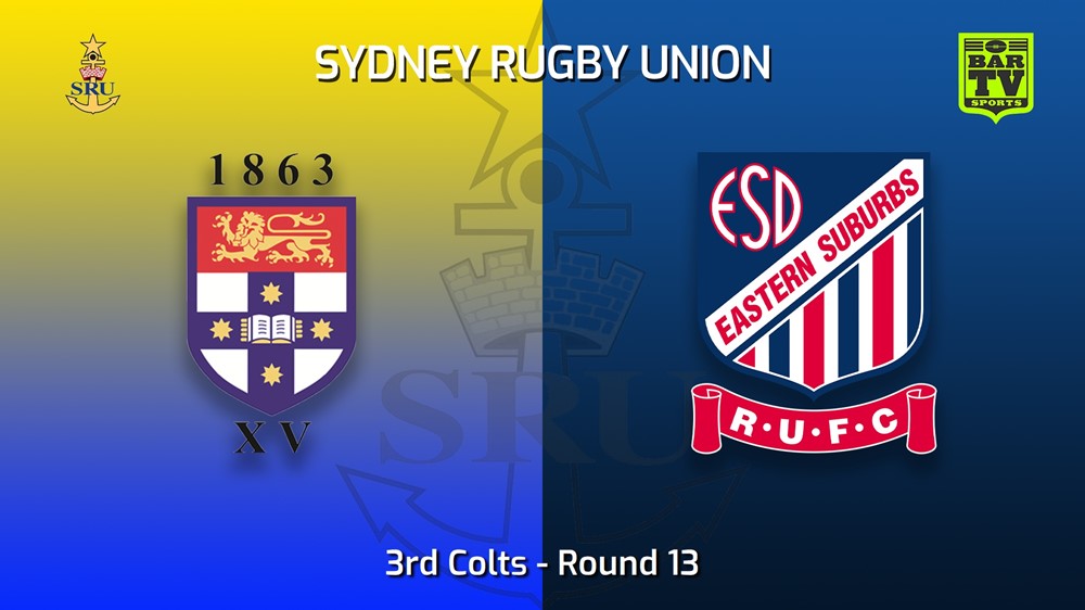 MINI GAME: Sydney Rugby Union Round 13 - 3rd Colts - Sydney University v Eastern Suburbs Sydney Slate Image