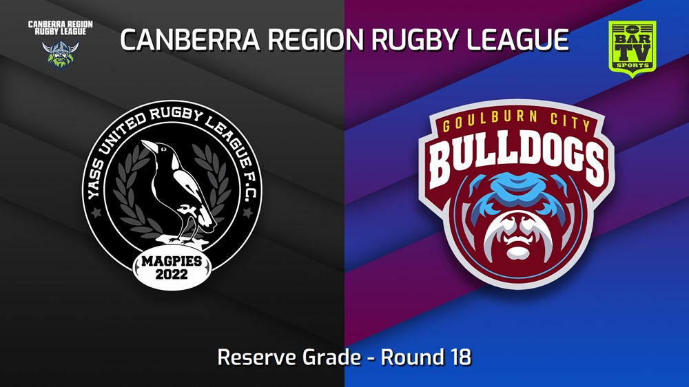 230826-Canberra Round 18 - Reserve Grade - Yass Magpies v Goulburn City Bulldogs Minigame Slate Image