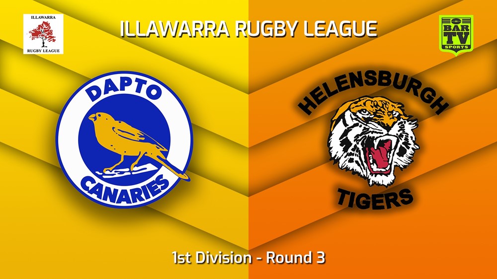 230513-Illawarra Round 3 - 1st Division - Dapto Canaries v Helensburgh Tigers Minigame Slate Image