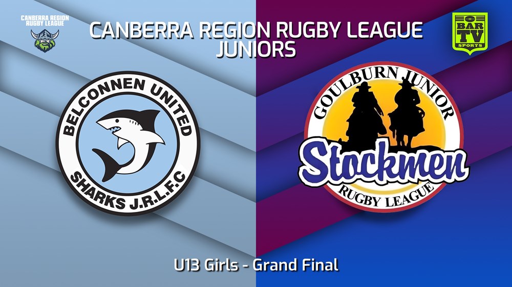 240914-video-Canberra Region Rugby League Juniors Grand Final - U13 Girls - Belconnen United Sharks Juniors v Goulburn Junior Stockmen Slate Image