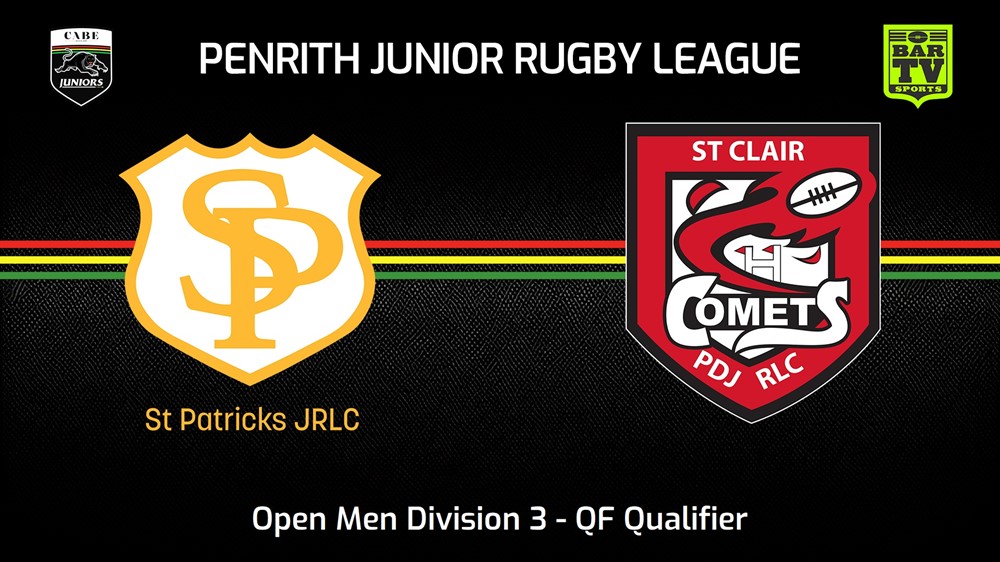 230813-Penrith & District Junior Rugby League QF Qualifier - Open Men Division 3 - St Patricks v St Clair Slate Image