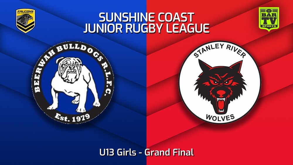 230902-Sunshine Coast Junior Rugby League Grand Final - U13 Girls - Beerwah Bulldogs JRL v Stanley River Wolves JRL Slate Image