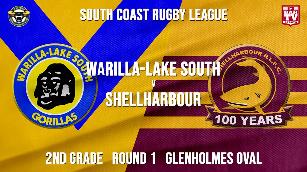 Group 7 South Coast Rugby League Round 1 - 2nd Grade - Warilla-Lake South v Shellharbour Sharks Slate Image