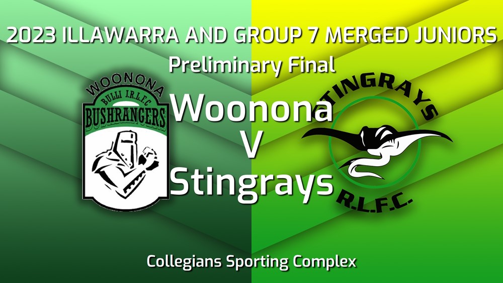 230901-Illawarra and Group 7 Merged Juniors Preliminary Final - U14 Div 1 - Woonona Bushrangers v Stingrays of Shellharbour Slate Image