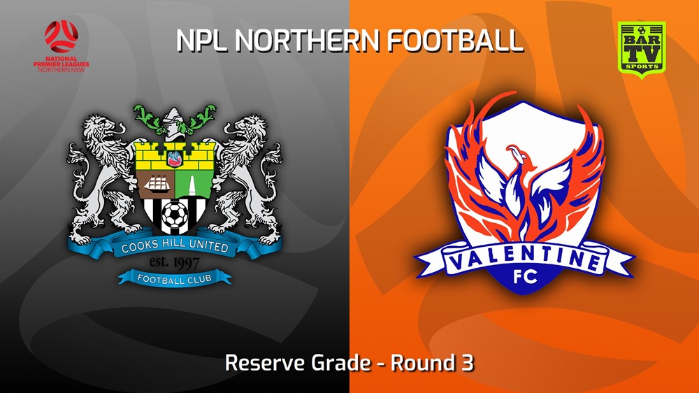 230318-NNSW NPLM Res Round 3 - Cooks Hill United FC (Res) v Valentine Phoenix FC Res Slate Image