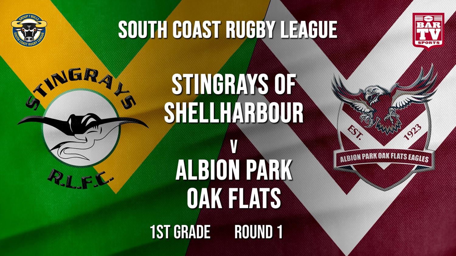 Group 7 RL Round 1 - 1st Grade - Stingrays of Shellharbour v Albion Park Oak Flats (1) Slate Image