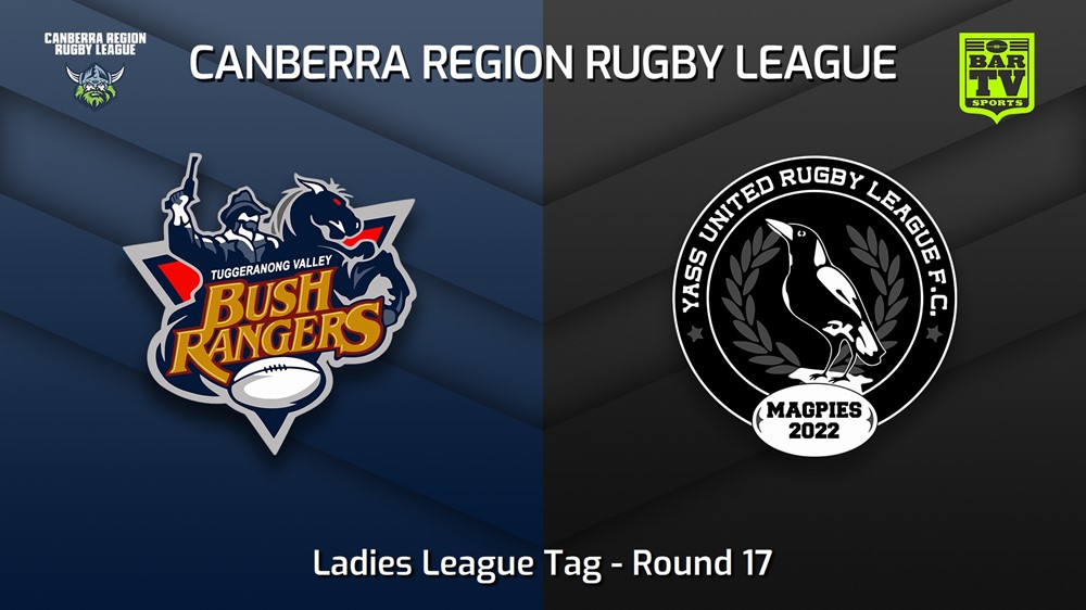 230819-Canberra Round 17 - Ladies League Tag - Tuggeranong Bushrangers v Yass Magpies Minigame Slate Image