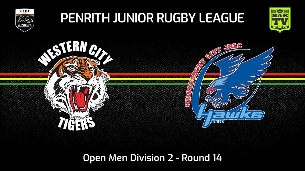 230730-Penrith & District Junior Rugby League Round 14 - Open Men Division 2 - Western City Tigers v Hawkesbury City Slate Image