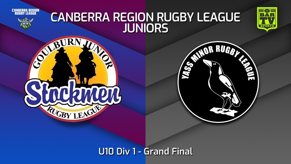 230909-2023 Canberra Region Rugby League Juniors Grand Final - U10 Div 1 - Goulburn Junior Stockmen v Yass Magpies Juniors Slate Image