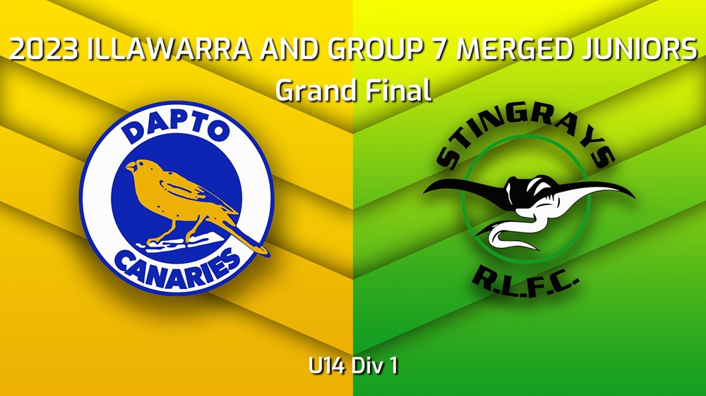 230909-Illawarra and Group 7 Merged Juniors Grand Final - U14 Div 1 - Dapto Canaries v Stingrays of Shellharbour Minigame Slate Image