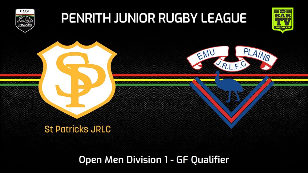 230820-Penrith & District Junior Rugby League GF Qualifier - Open Men Division 1 - St Patricks v Emu Plains RLFC Slate Image