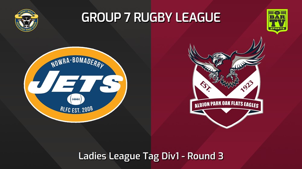 240421-video-South Coast Round 3 - Ladies League Tag Div1 - Nowra-Bomaderry Jets v Albion Park Oak Flats Eagles Minigame Slate Image