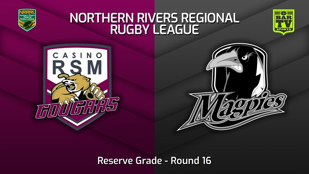 230813-Northern Rivers Round 16 - Reserve Grade - Casino RSM Cougars v Lower Clarence Magpies Slate Image