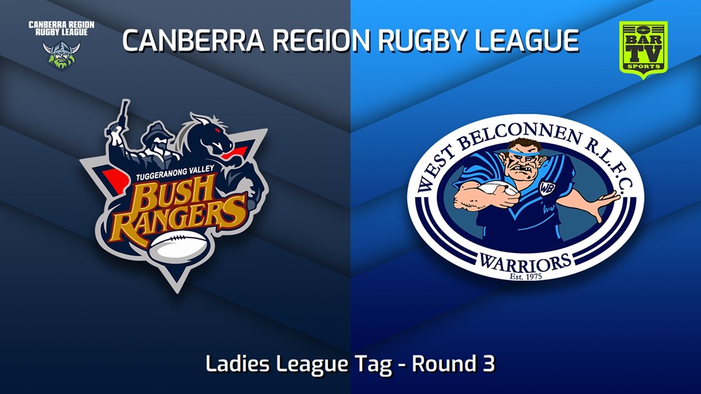 230429-Canberra Round 3 - Ladies League Tag - Tuggeranong Bushrangers v West Belconnen Warriors Slate Image