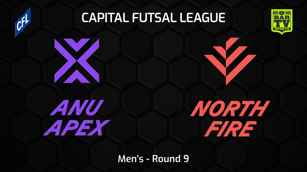 230129-Capital Football Futsal Round 9 - Men's - ANU Apex v North Canberra Fire Slate Image