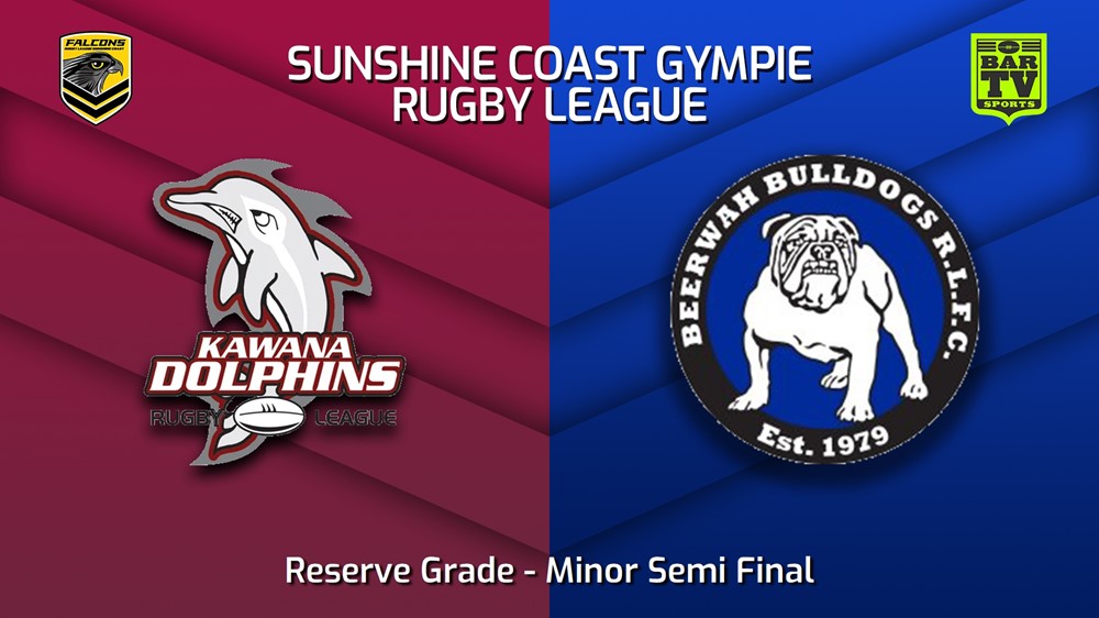 230826-Sunshine Coast RL Minor Semi Final - Reserve Grade - Kawana Dolphins v Beerwah Bulldogs Minigame Slate Image