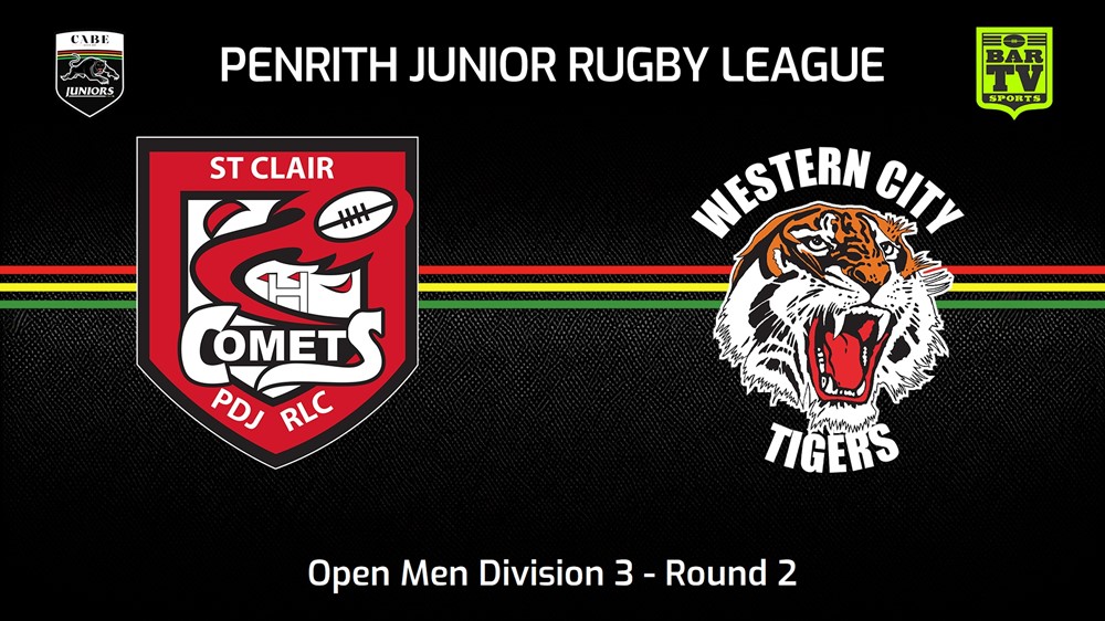 240414-Penrith & District Junior Rugby League Round 2 - Open Men Division 3 - St Clair v Western City Tigers Slate Image
