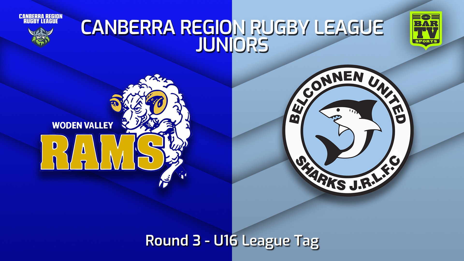 250509-video-Canberra Region Rugby League Juniors Round 3 - U16 League Tag - Woden Valley Rams Juniors v Belconnen United Sharks Juniors Slate Image