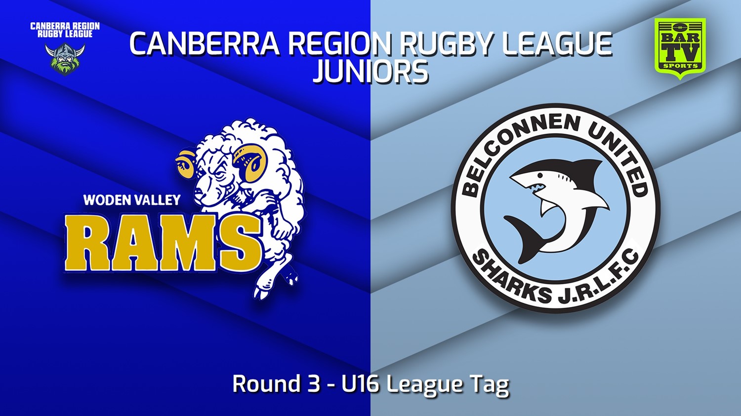 250509-video-Canberra Region Rugby League Juniors Round 3 - U16 League Tag - Woden Valley Rams Juniors v Belconnen United Sharks Juniors Slate Image