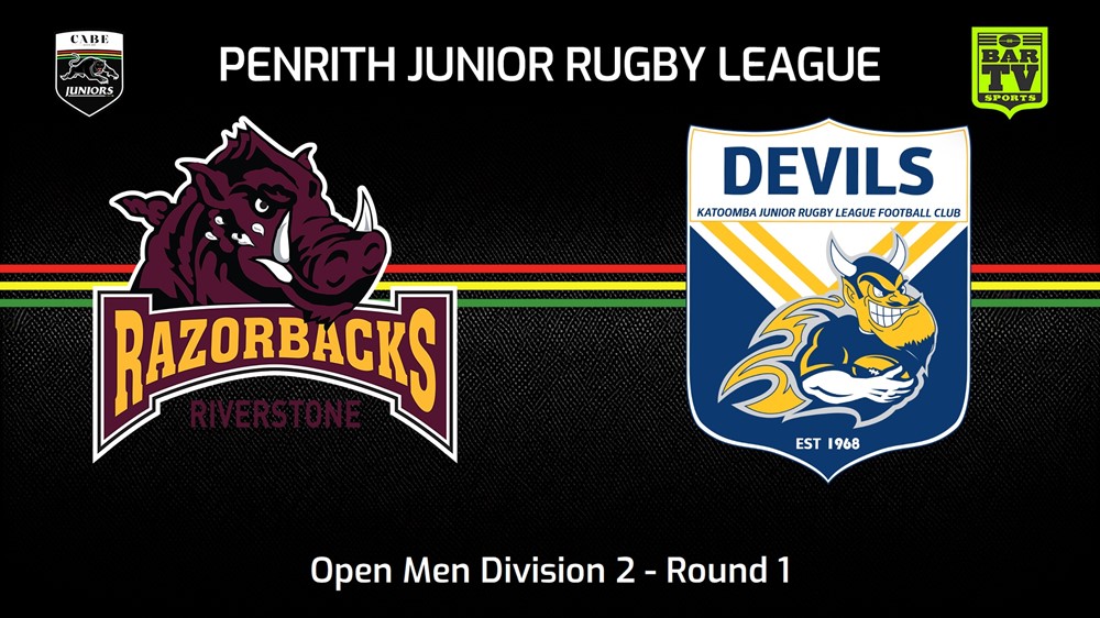 240421-video-Penrith & District Junior Rugby League Round 1 - Open Men Division 2 - Riverstone Razorbacks v Katoomba Devils Slate Image