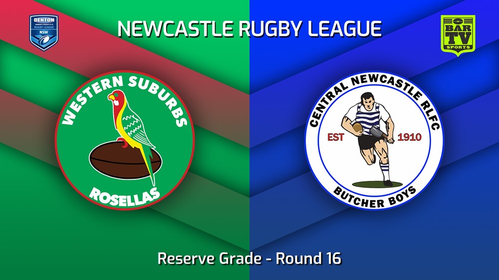 230722-Newcastle RL Round 16 - Reserve Grade - Western Suburbs Rosellas v Central Newcastle Butcher Boys Minigame Slate Image
