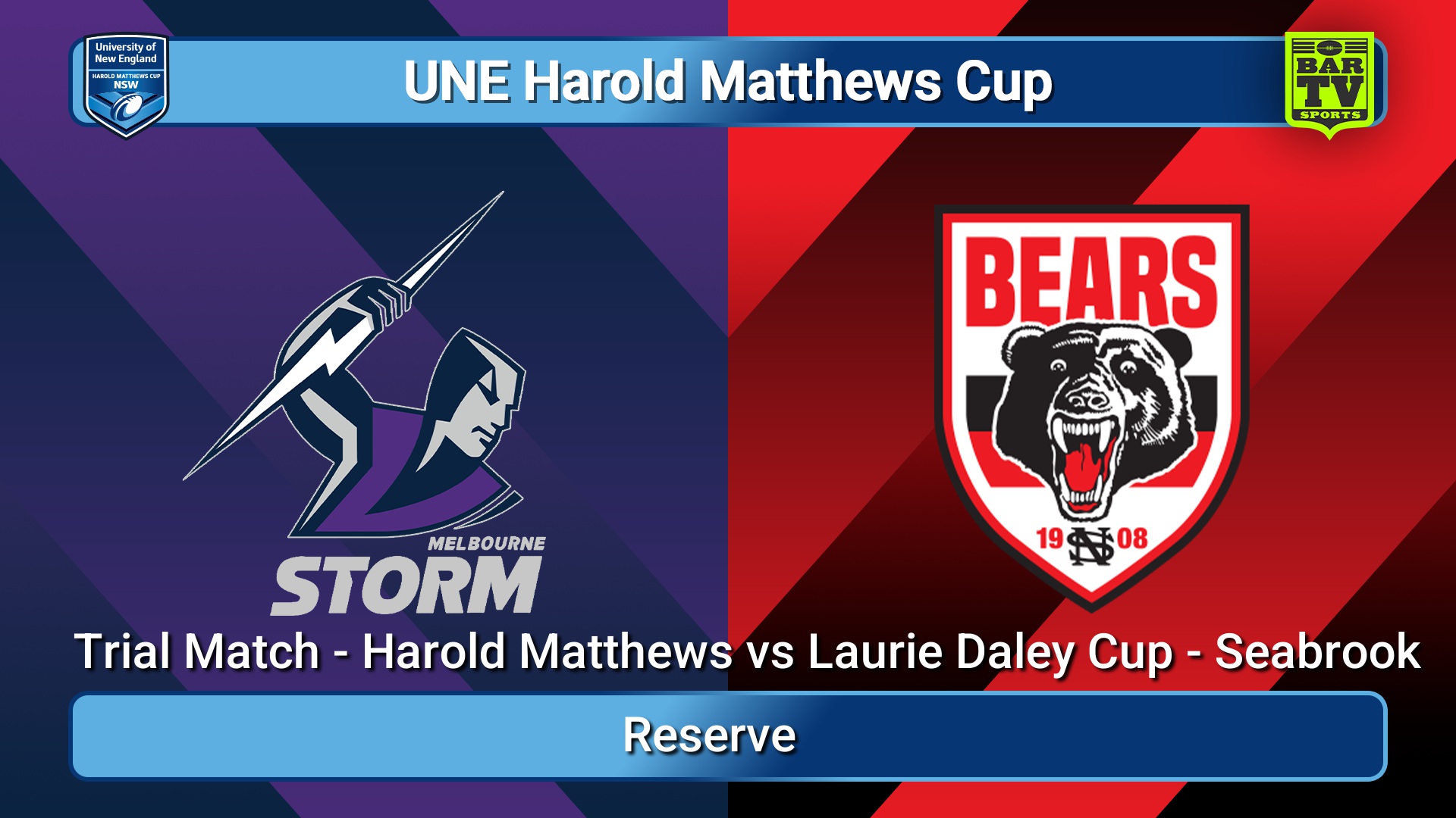 260117-video-UNE Harold Matthews Cup Trial Match - Harold Matthews vs Laurie Daley Cup - Melbourne Storm v North Sydney Bears Slate Image