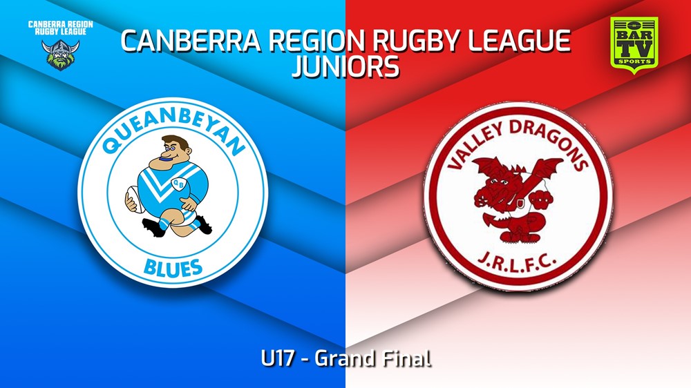 230908-2023 Canberra Region Rugby League Juniors Grand Final - U17 - Queanbeyan Blues Juniors v Valley Dragons Minigame Slate Image