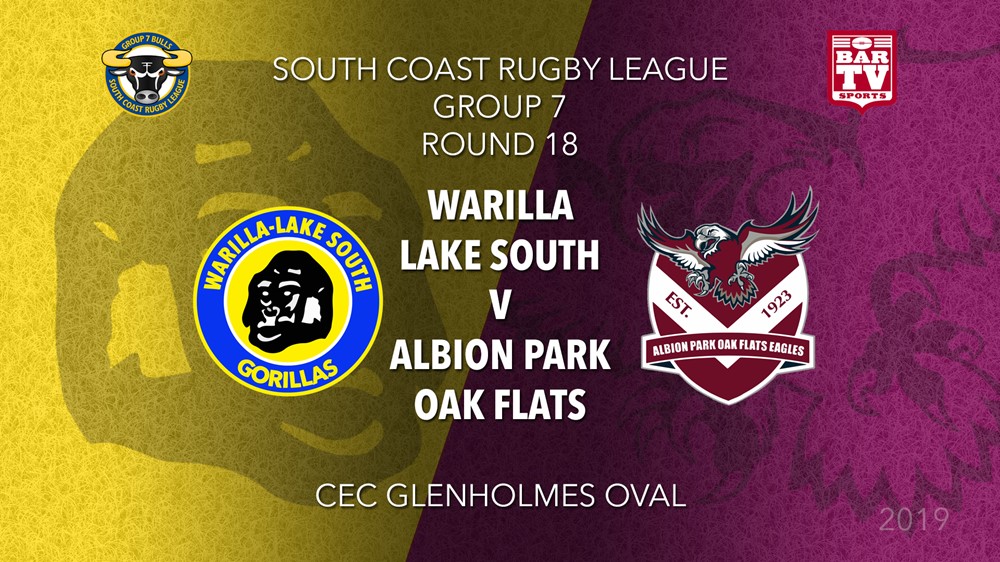  Group 7 South Coast Rugby League Round 18 - 1st Grade - Warilla-Lake South v Albion Park Oak Flats Slate Image