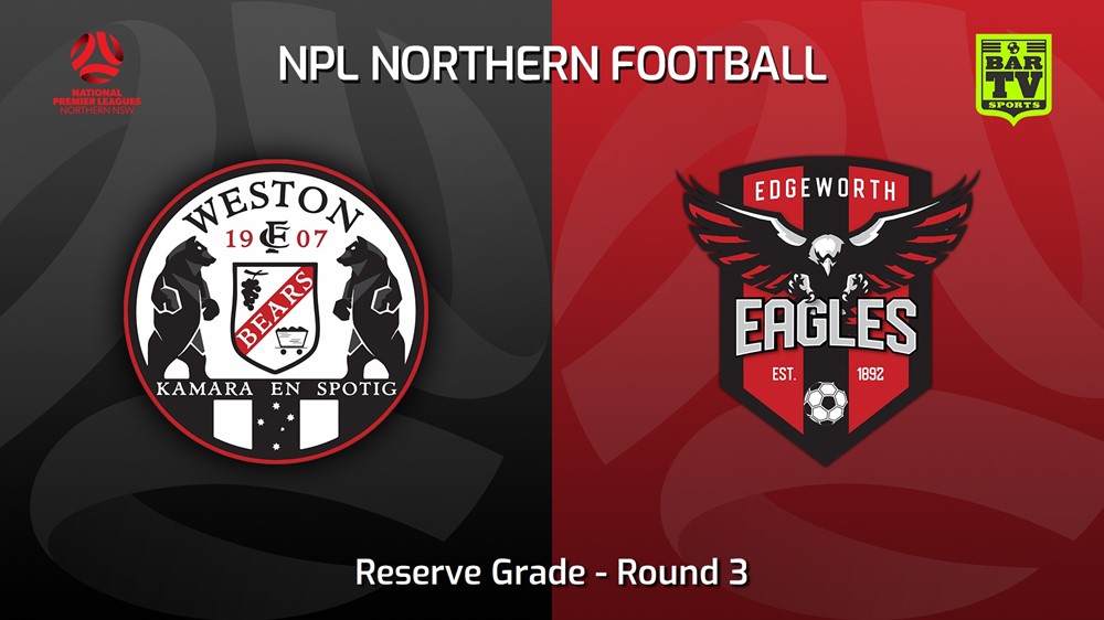 230317-NNSW NPLM Res Round 3 - Weston Workers FC Res v Edgeworth Eagles Res Slate Image