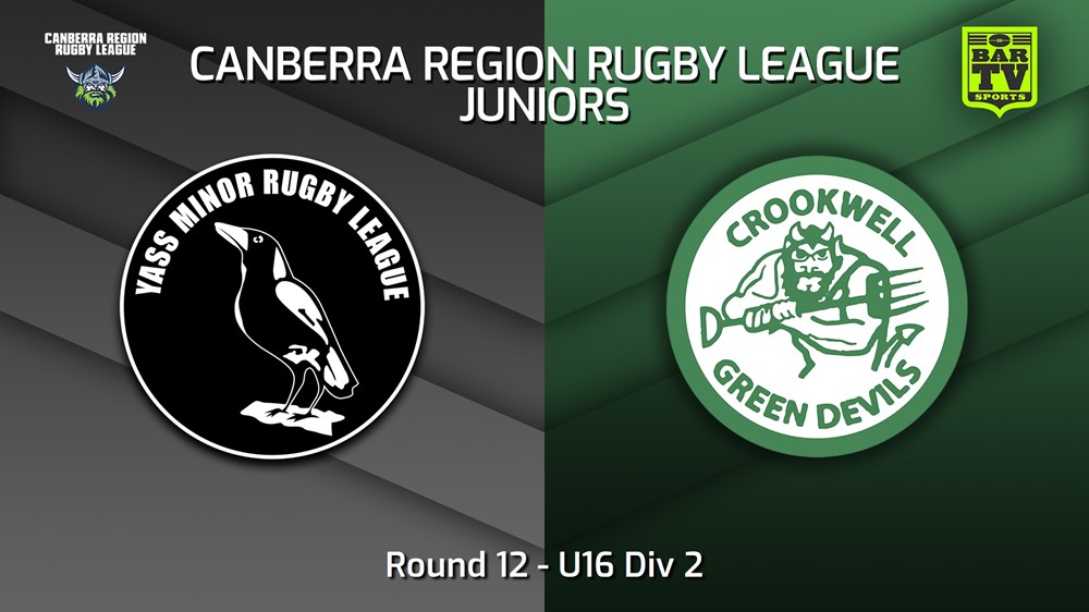 250801-video-Canberra Region Rugby League Juniors Round 12 - U16 Div 2 - Yass Magpies Juniors v Crookwell Green Devils Juniors Slate Image