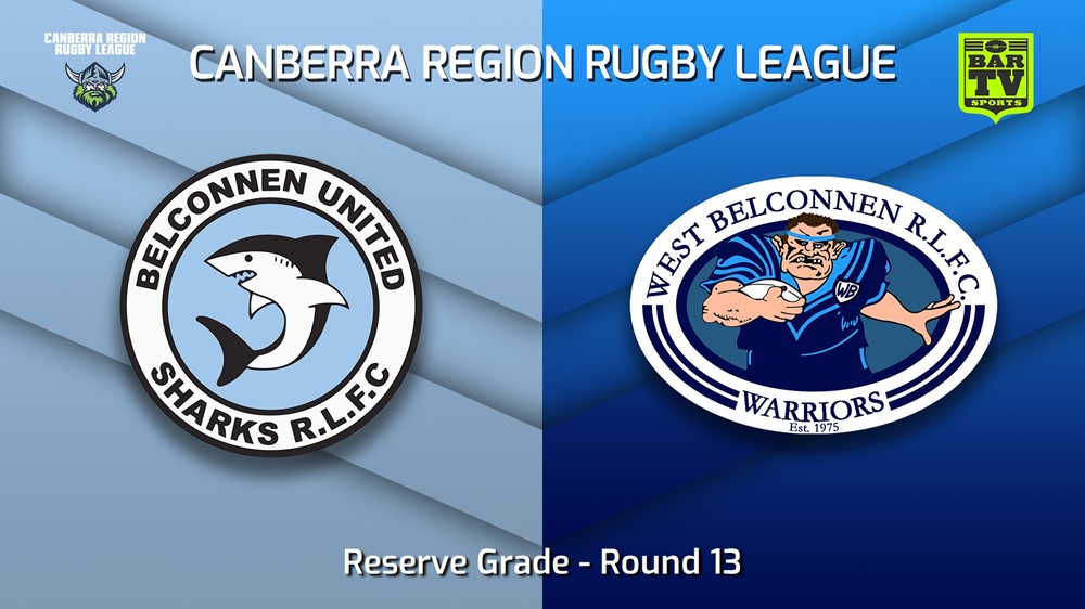 220716-Canberra Round 13 - Reserve Grade - Belconnen United Sharks v West Belconnen Warriors Slate Image