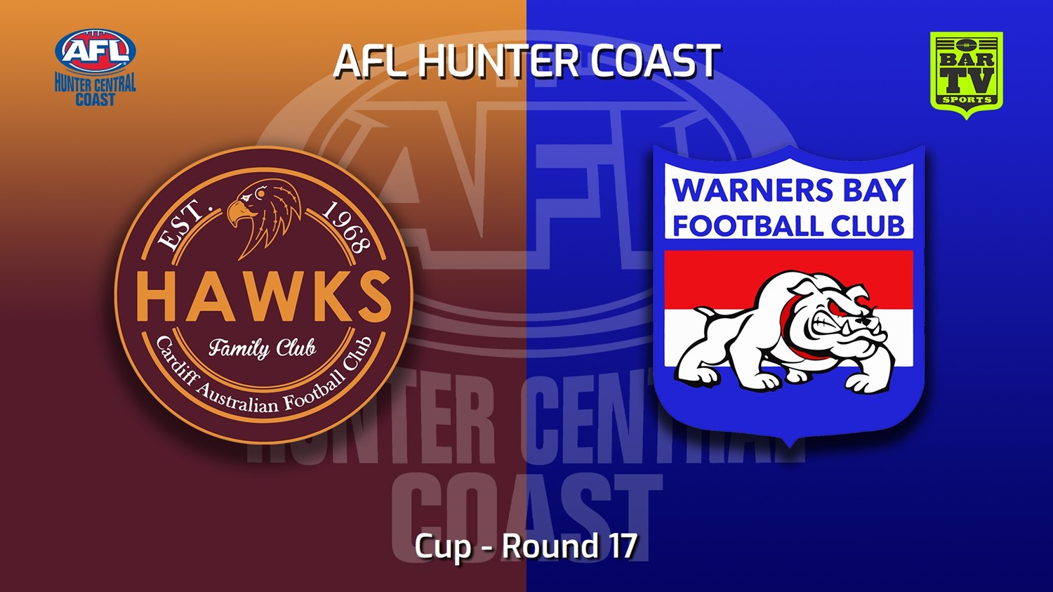 220813-AFL Hunter Central Coast Round 17 - Cup - Cardiff Hawks v Warners Bay Bulldogs Minigame Slate Image