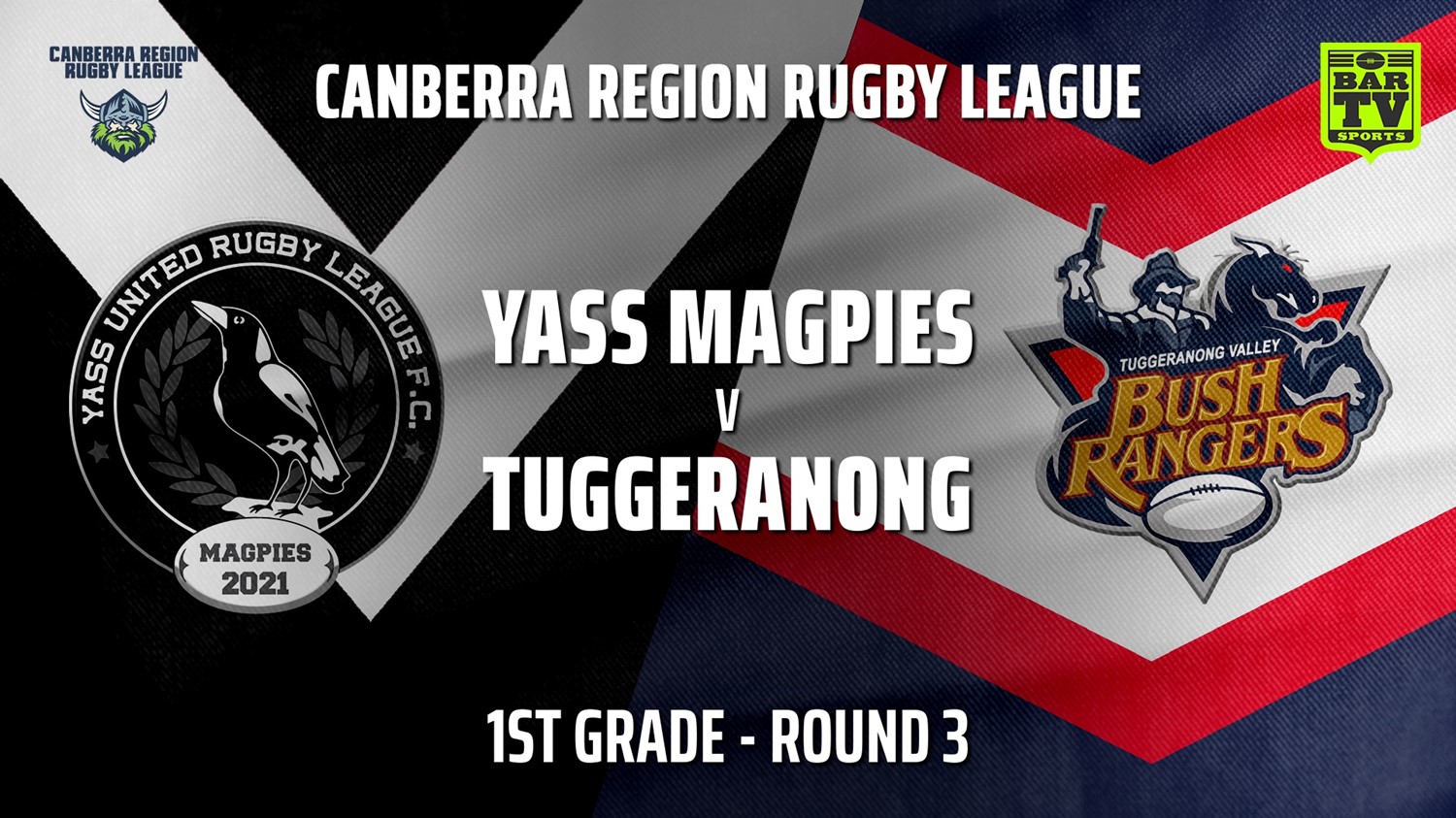 MINI GAME: CRRL Round 3 - 1st Grade - Yass Magpies v Tuggeranong Bushrangers Slate Image