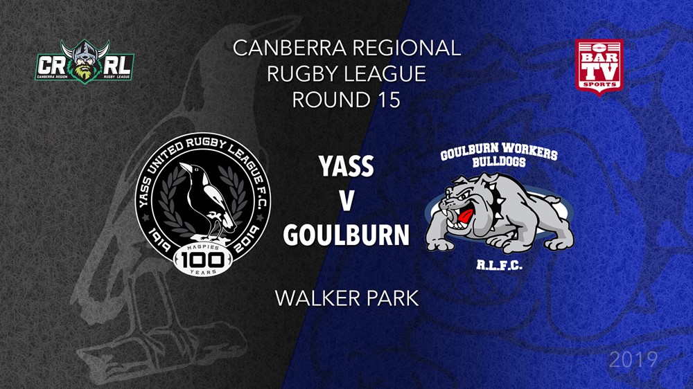 CRRL Round 15 - 1st Grade - Yass Magpies v Goulburn Workers Bulldogs Slate Image