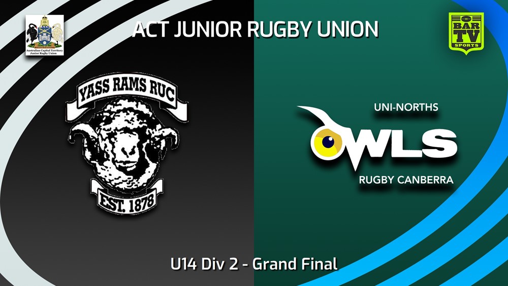 230902-ACT Junior Rugby Union Grand Final - U14 Div 2 - Yass Rams v UNI-North Owls Slate Image