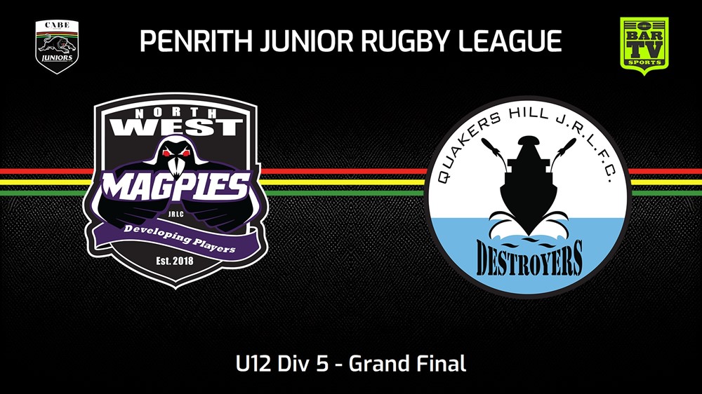 230819-Penrith & District Junior Rugby League Grand Final - U12 Div 5 - North West Magpies v Quakers Hill Destroyers Slate Image