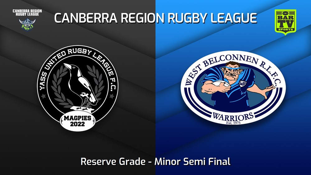 220903-Canberra Minor Semi Final - Reserve Grade - Yass Magpies v West Belconnen Warriors Slate Image