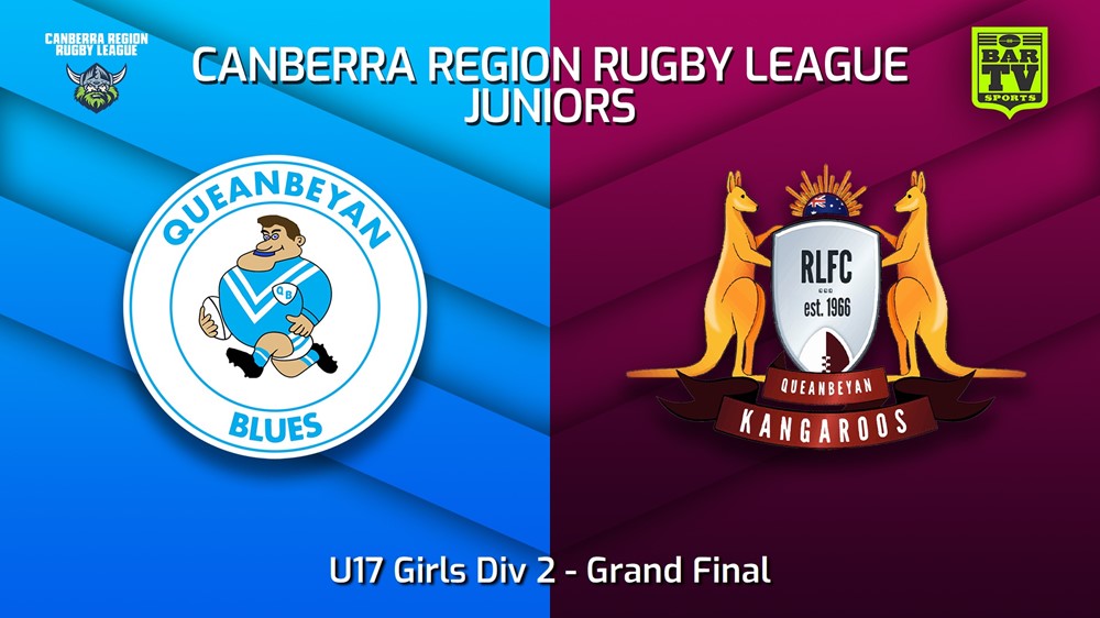 230908-2023 Canberra Region Rugby League Juniors Grand Final - U17 Girls Div 2 - Queanbeyan Blues Juniors v Queanbeyan Kangaroos Minigame Slate Image