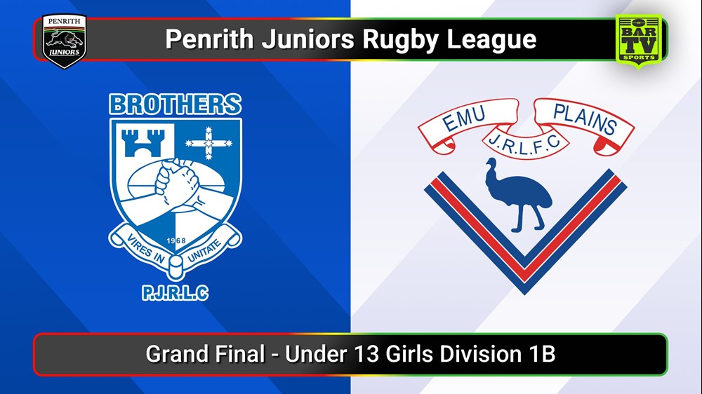 MINI GAME VIDEO: Penrith & District Junior Rugby League Grand Final - Under 13 Girls Division 1B - Brothers v Emu Plains