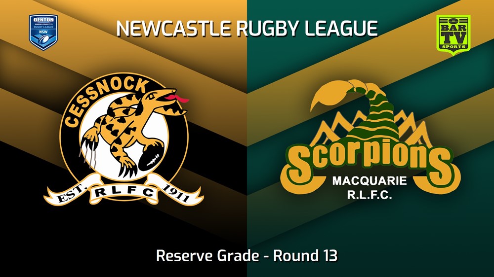 230625-Newcastle RL Round 13 - Reserve Grade - Cessnock Goannas v Macquarie Scorpions Slate Image