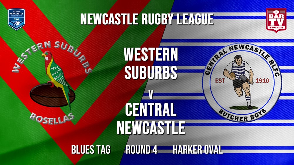 MINI GAME: Newcastle Rugby League Round 4 - Blues Tag - Western Suburbs Rosellas v Central Newcastle Slate Image