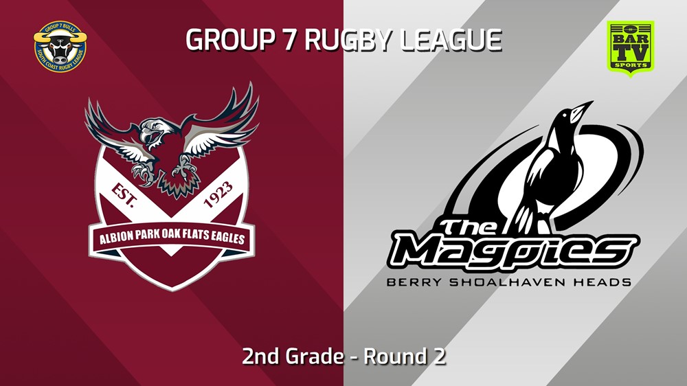 240413-South Coast Round 2 - 2nd Grade - Albion Park Oak Flats Eagles v Berry-Shoalhaven Heads Magpies Minigame Slate Image