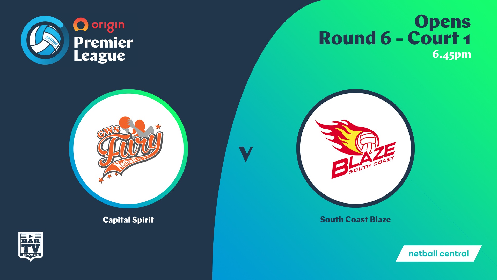 NSW Prem League Round 6 - Court 1 - Opens - GWS Fury v South Coast Blaze Slate Image