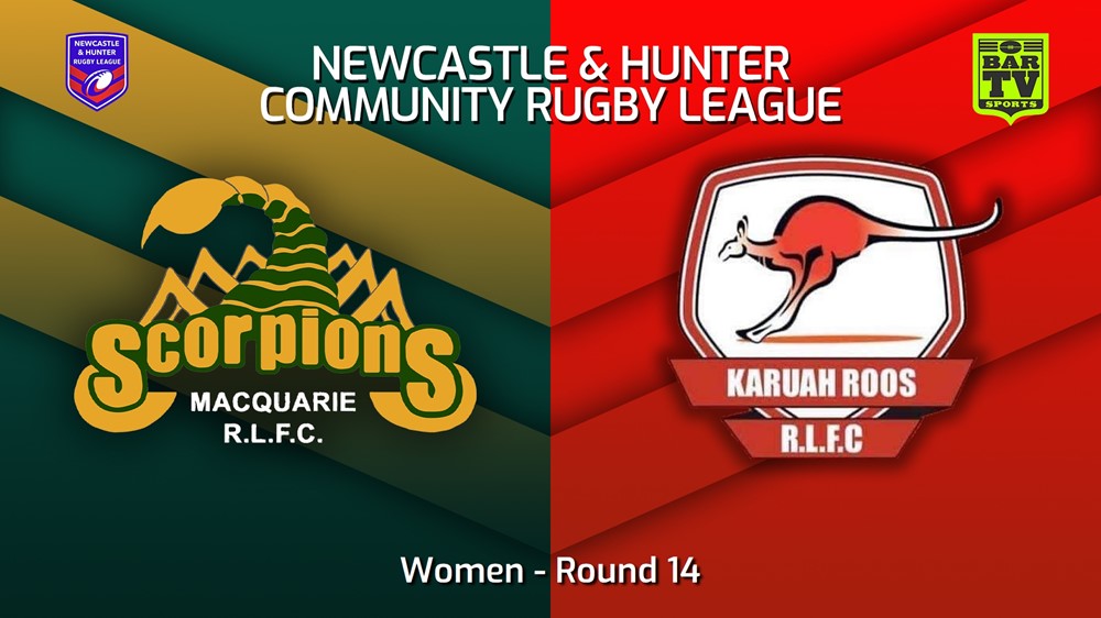 220723-NHRL Round 14 - Women - Macquarie Scorpions v Karuah Roos Minigame Slate Image