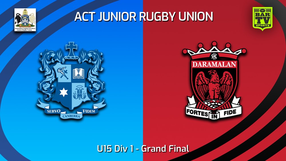 230903-ACT Junior Rugby Union Grand Final - U15 Div 1 - Marist Rugby Club v Daramalan College Minigame Slate Image
