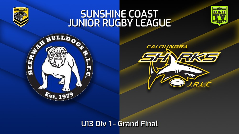 230902-Sunshine Coast Junior Rugby League Grand Final - U13 Div 1 - Beerwah Bulldogs JRL v Caloundra Sharks JRL Slate Image
