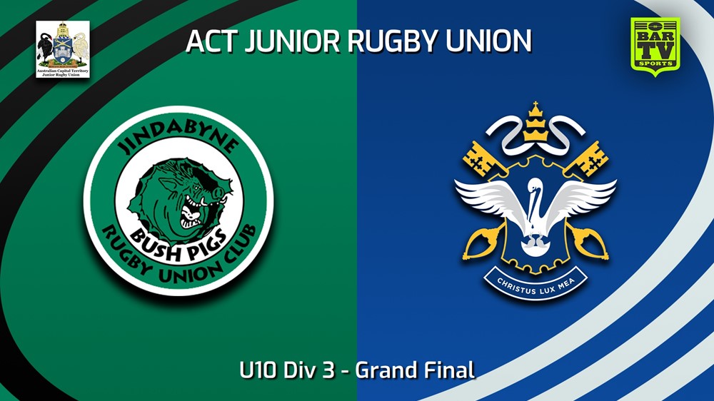 230902-ACT Junior Rugby Union Grand Final - U10 Div 3 - Jindabyne Bush Pigs v St Edmund's College Minigame Slate Image