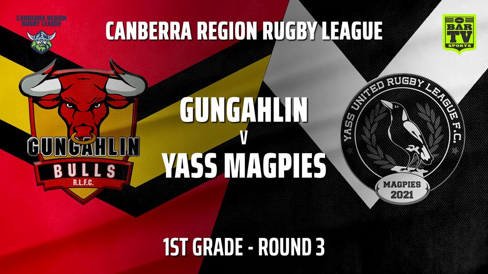 210501-CRRL Round 3 - 1st Grade - Gungahlin Bulls v Yass Magpies Slate Image